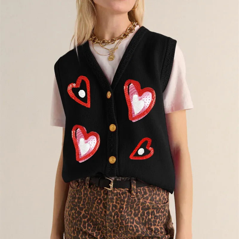valentine's day sequin cardigan vest