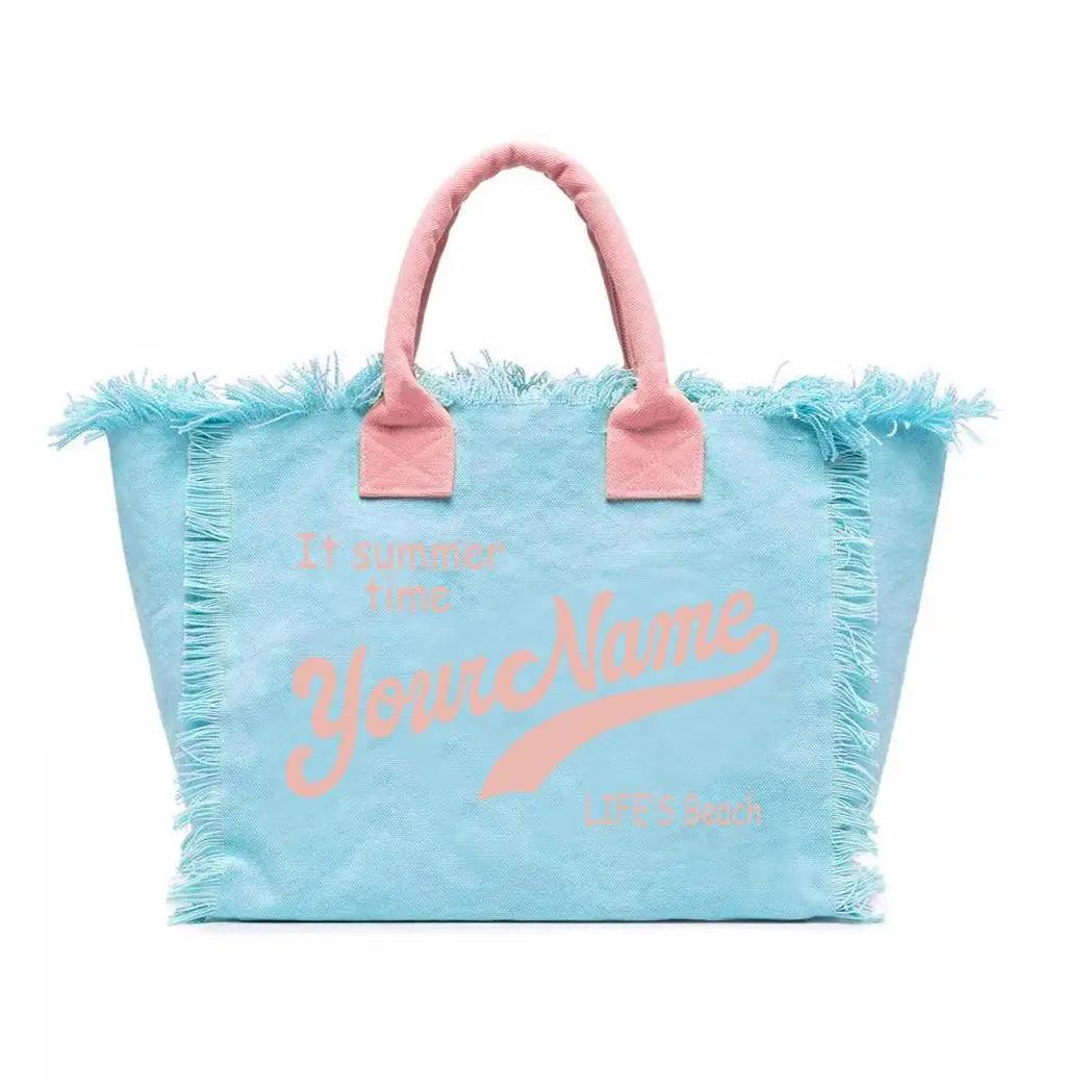 personalized tassel beach tote bag - basil boutique