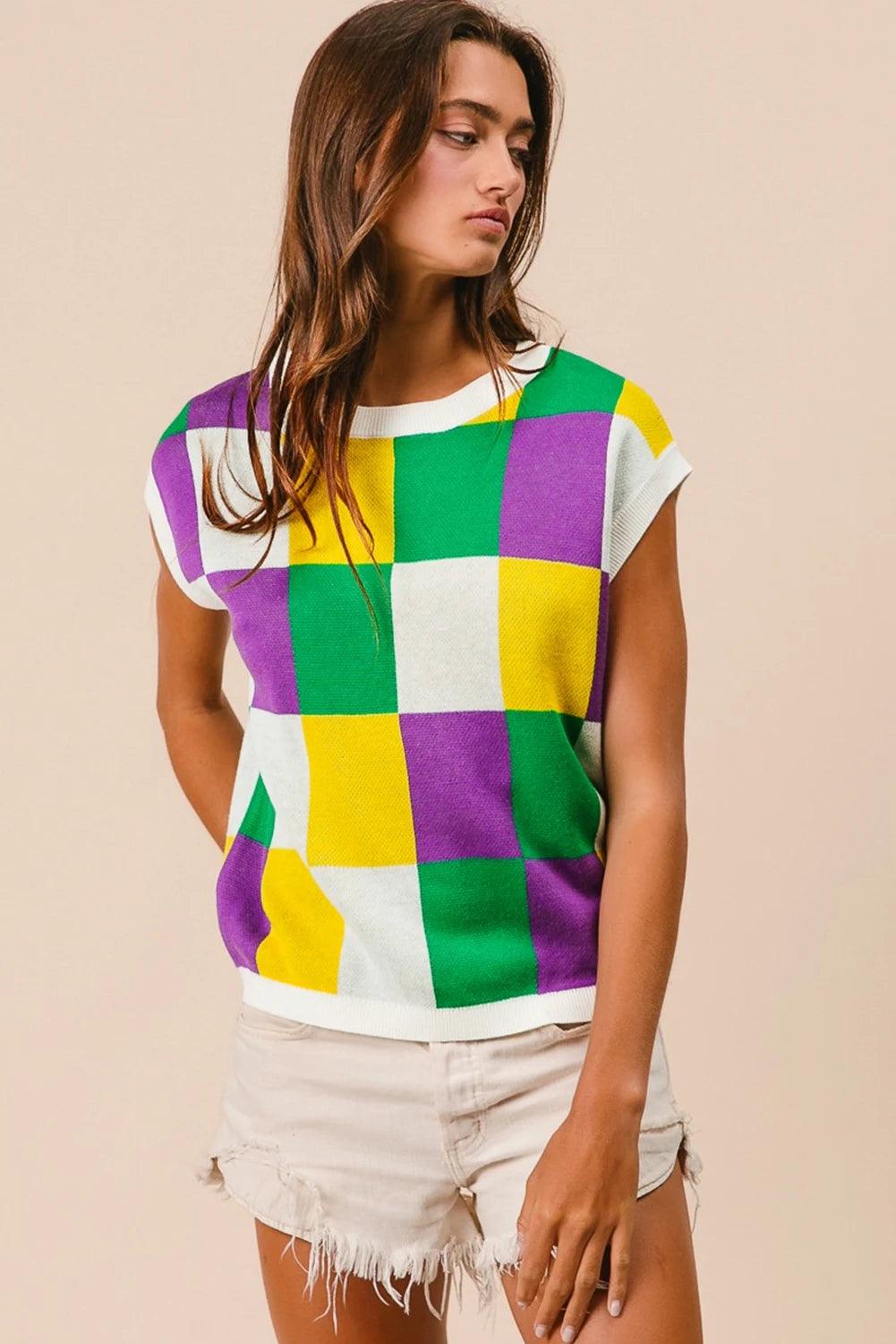 mardi gras checkered top