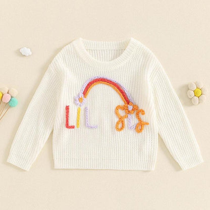 lil sis rainbow knit kids sweater - basil boutique