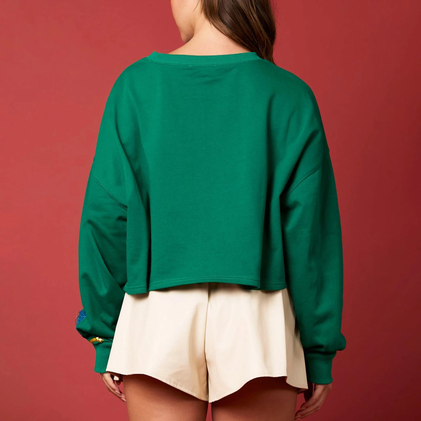 holiday lights sequin cropped crew sweater