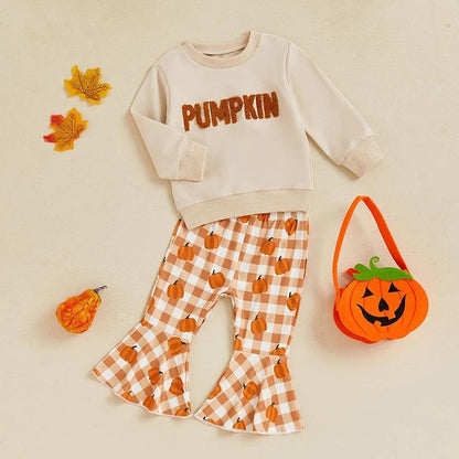 pumpkin plaid kids outfit - basil boutique