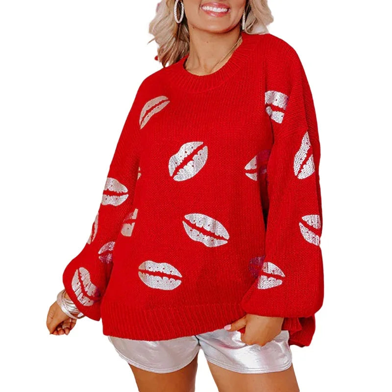 kiss me all over sequin crew sweater