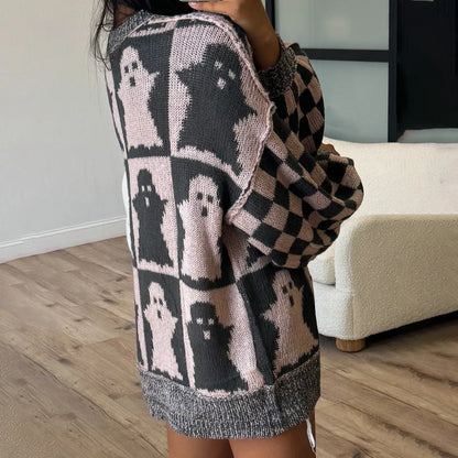 halloween checkered crew sweaters