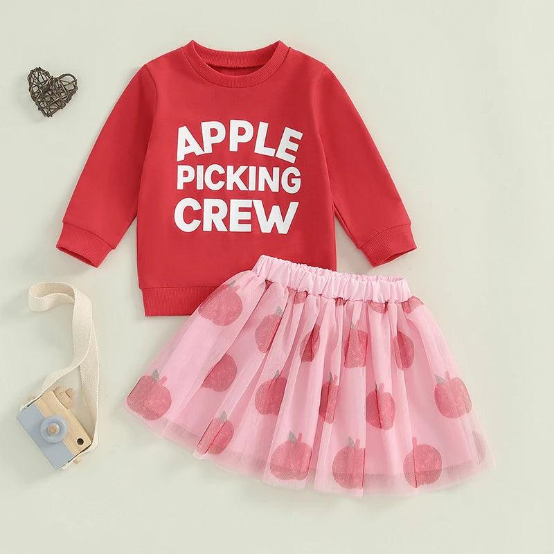 apple picking crew tulle kids outfit - basil boutique