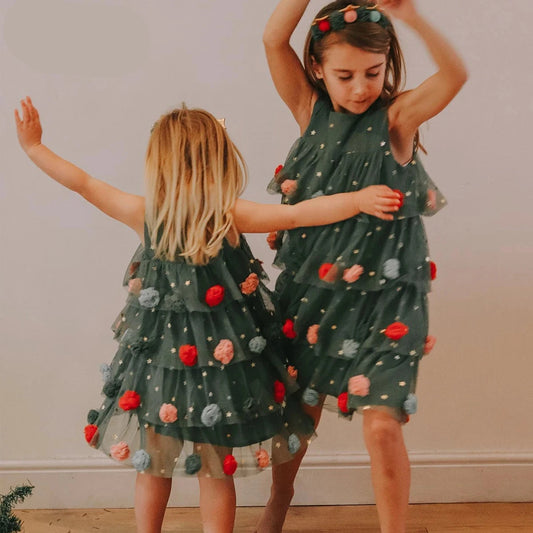 christmas tree kids dress - basil boutique