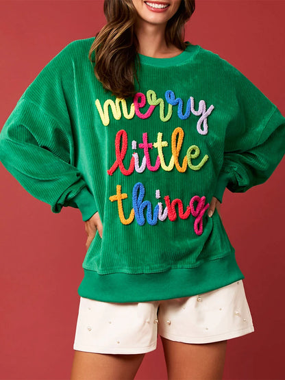 merry little things embroidered crew sweater - basil boutique