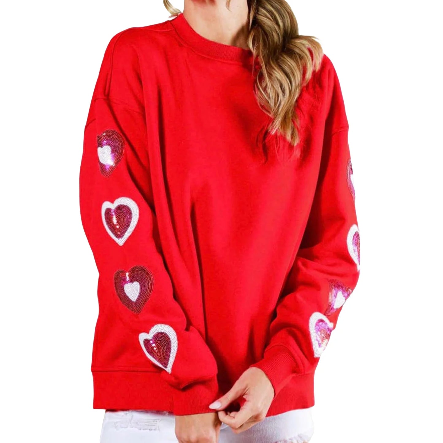heart on my sleeve sequin crew sweater