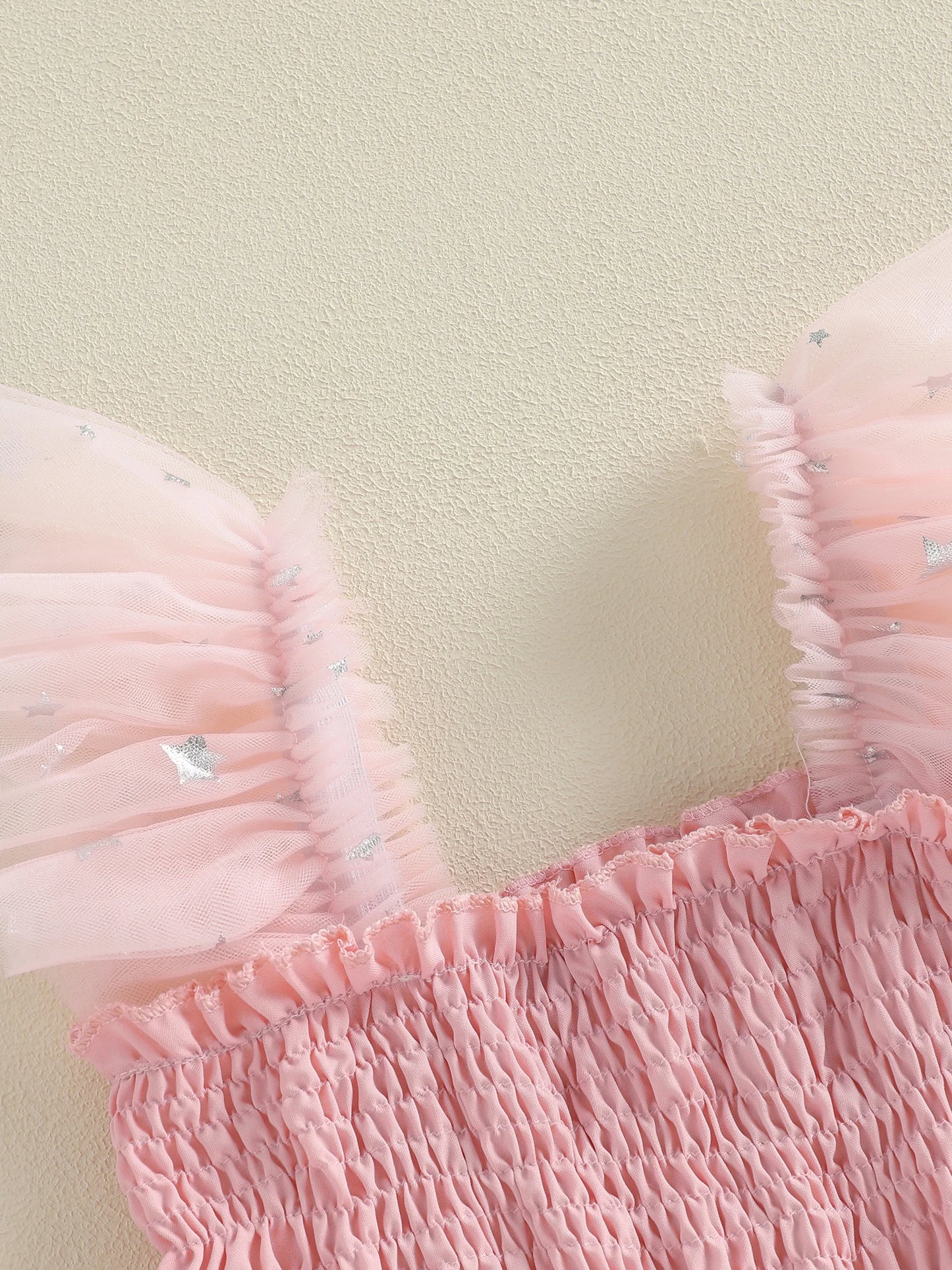 3D heart ruffle sleeve tulle kids dress