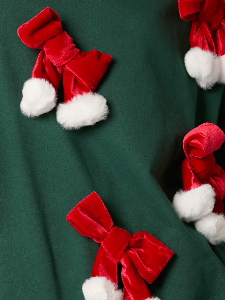 bows + poms holiday crew sweater - basil boutique