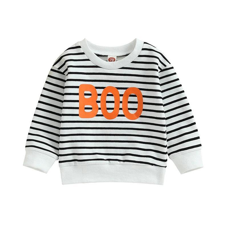 boo striped kids crew sweatshirt - basil boutique