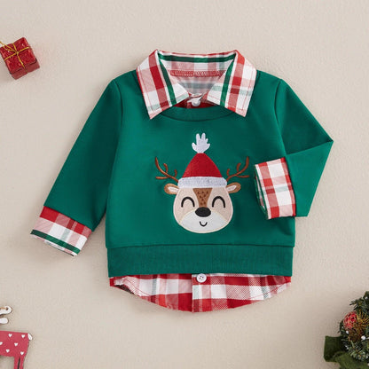 santa claus plaid kids sweatshirt - basil boutique