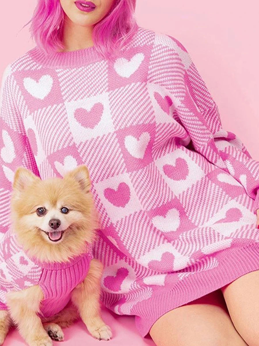 checkered heart crew sweater