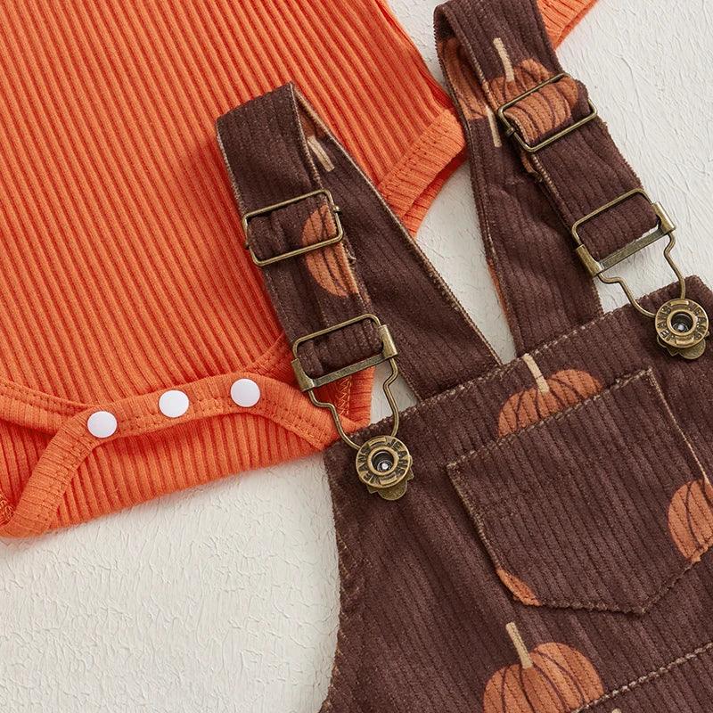 pumpkin overall kids outfit - basil boutique