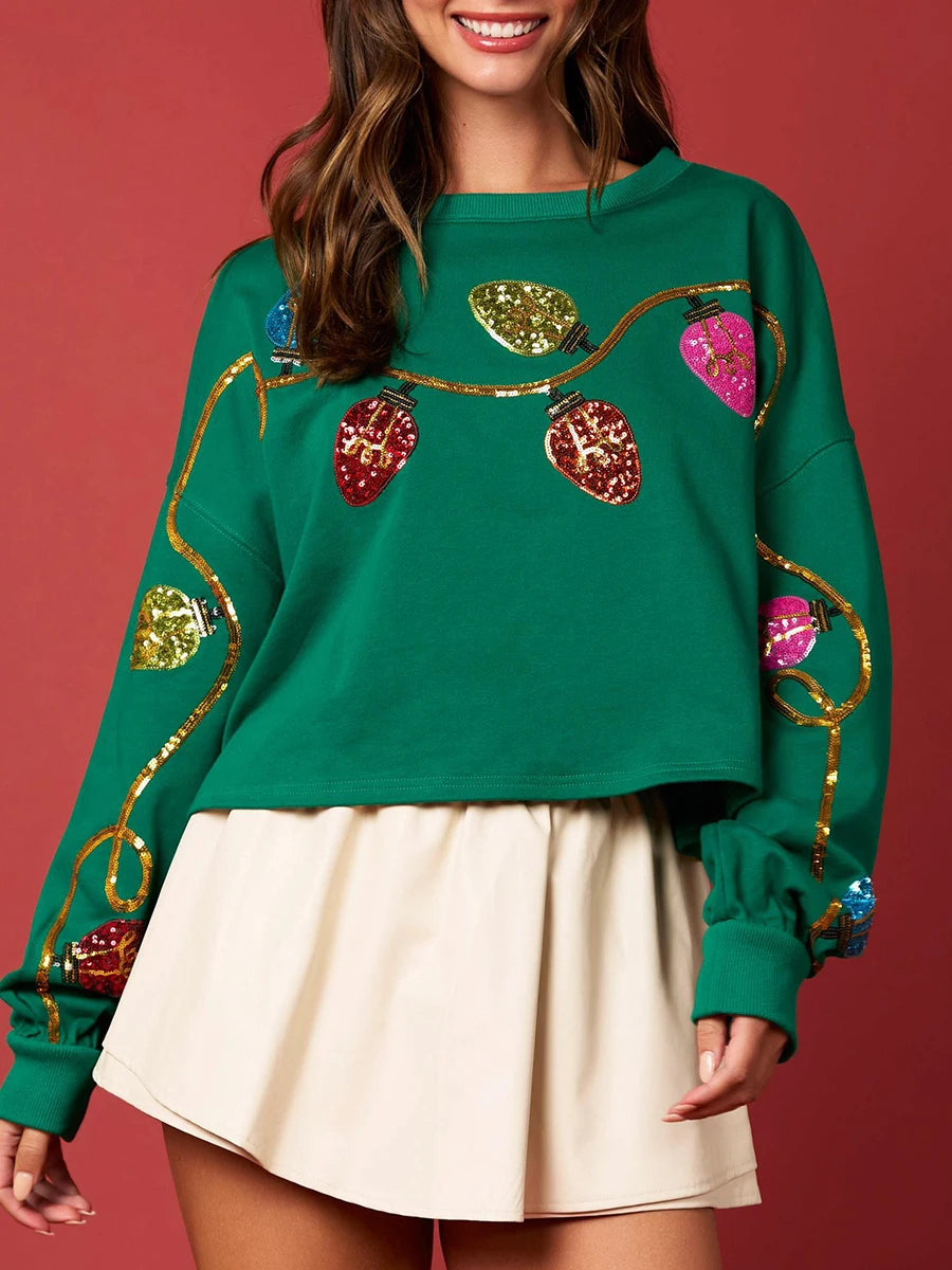 holiday lights sequin cropped crew sweater