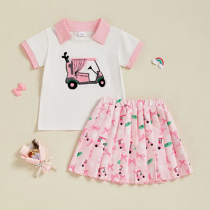 golf cart shirt + skirt kids outfit