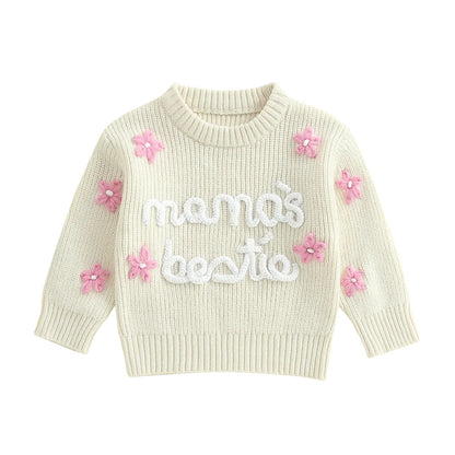 mama's bestie floral knit kids crew sweater