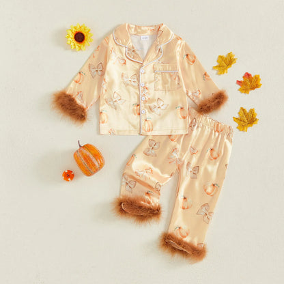 halloween satin + feather kids pajama sets