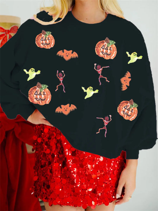 spooky season sequin crew sweater - basil boutique