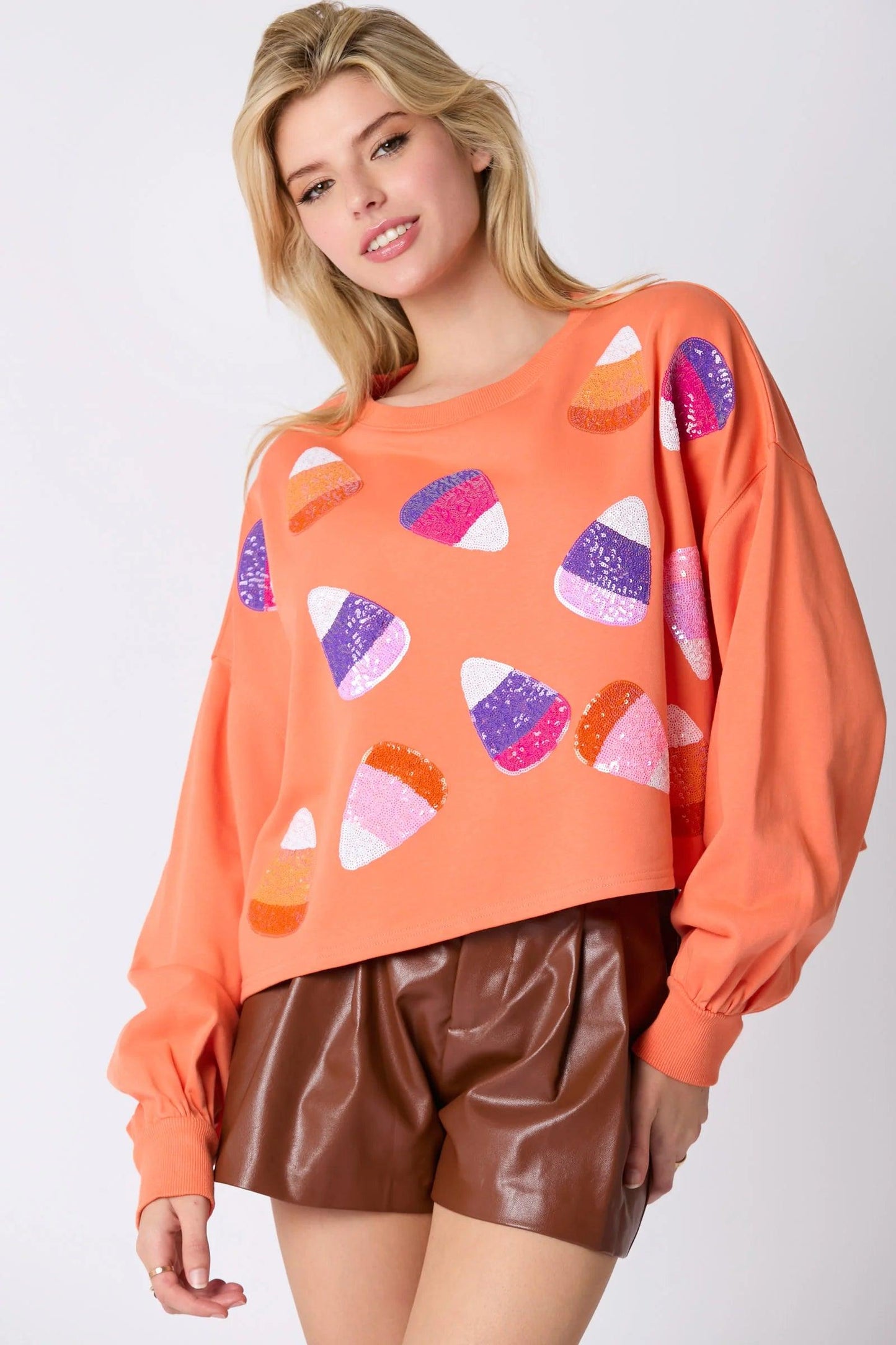 candy corn sequin crew sweater - basil boutique