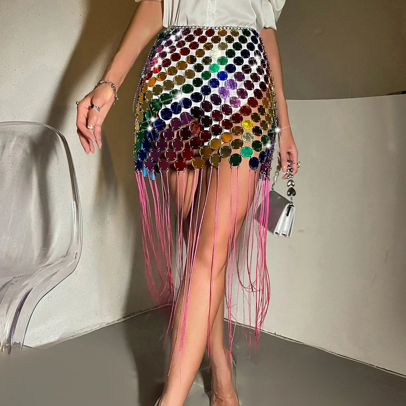 rainbow metallic skirt