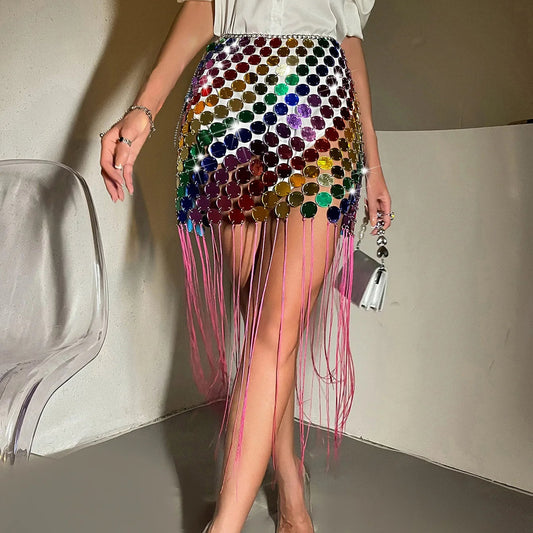 rainbow metallic skirt