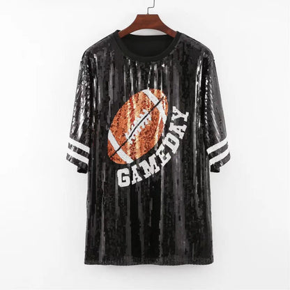 game day football sequin t-shirt dress - basil boutique