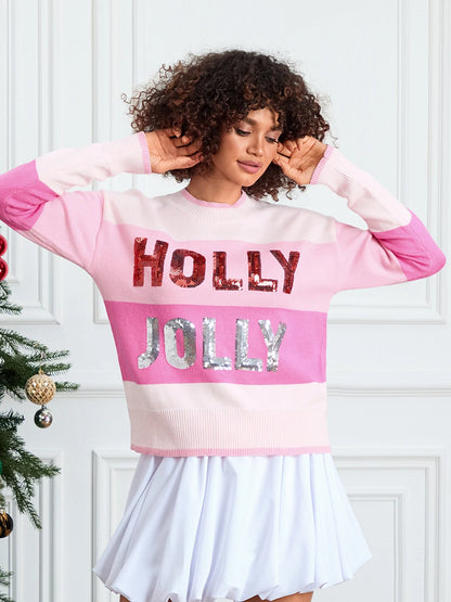 holly jolly sequin striped crew sweater