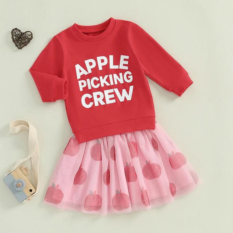 apple picking crew tulle kids outfit - basil boutique