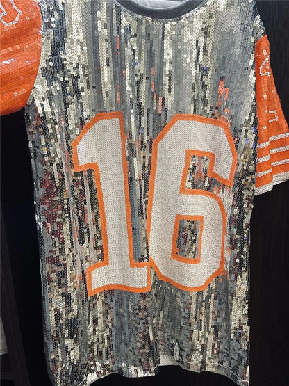 number 16 sequin t-shirt dress - basil boutique