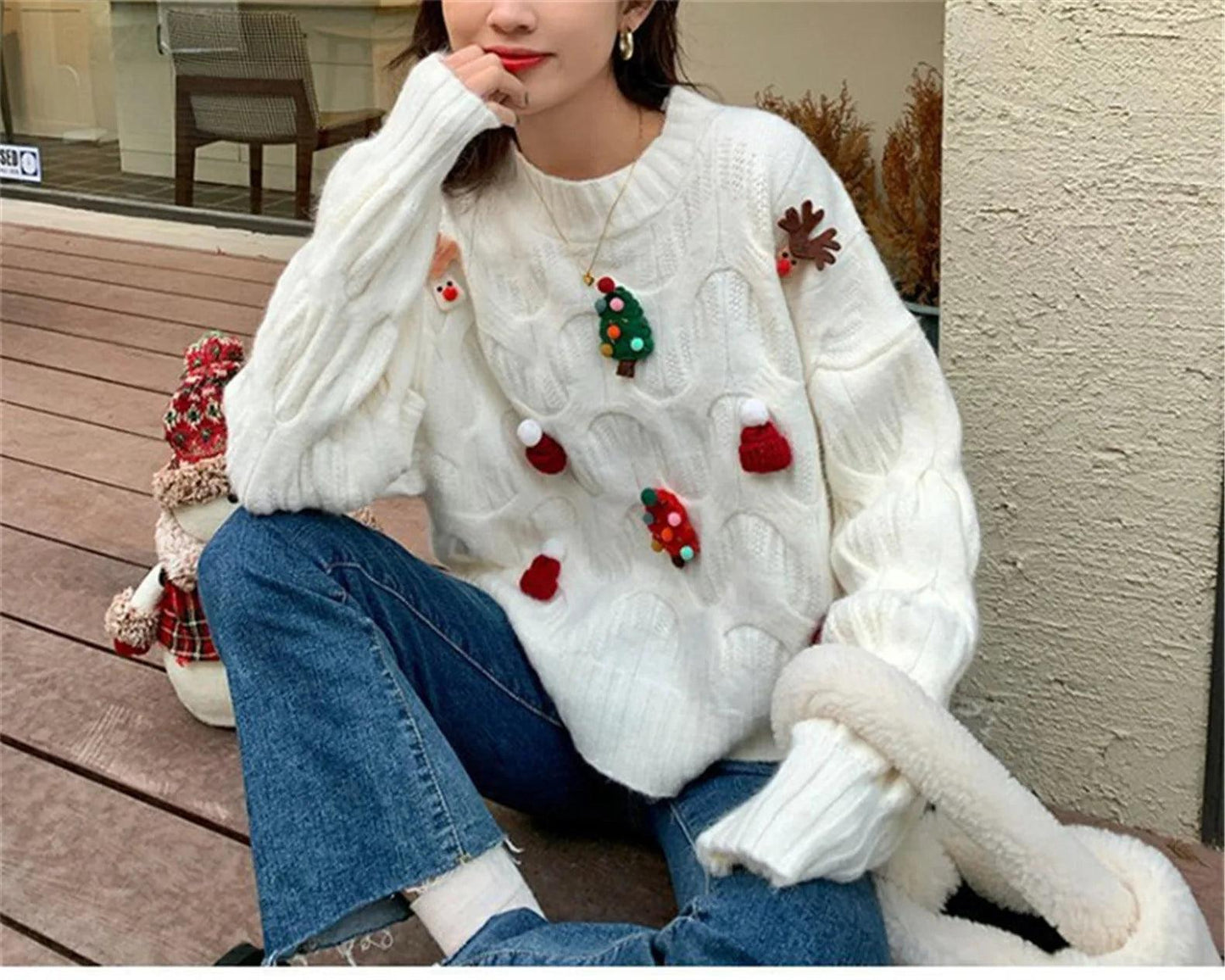 festive knit crew sweater - basil boutique