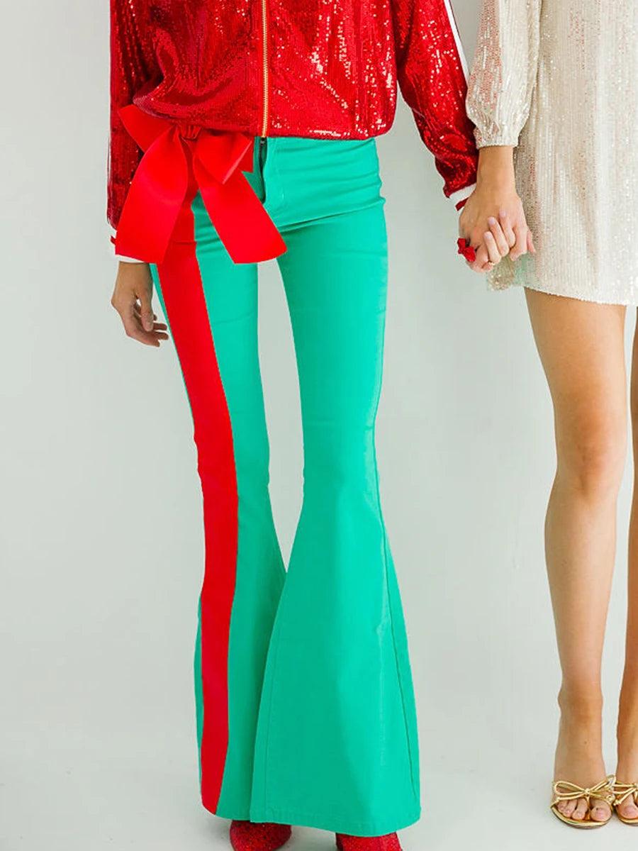 christmas bow bell-bottom pants