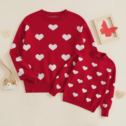 mama + mini matching knit heart crew sweater