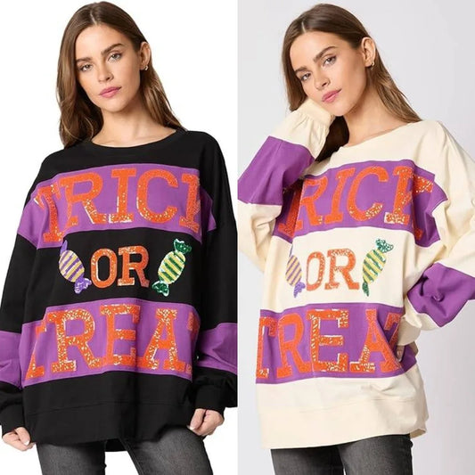 trick-or-treat sequin crew sweater - basil boutique