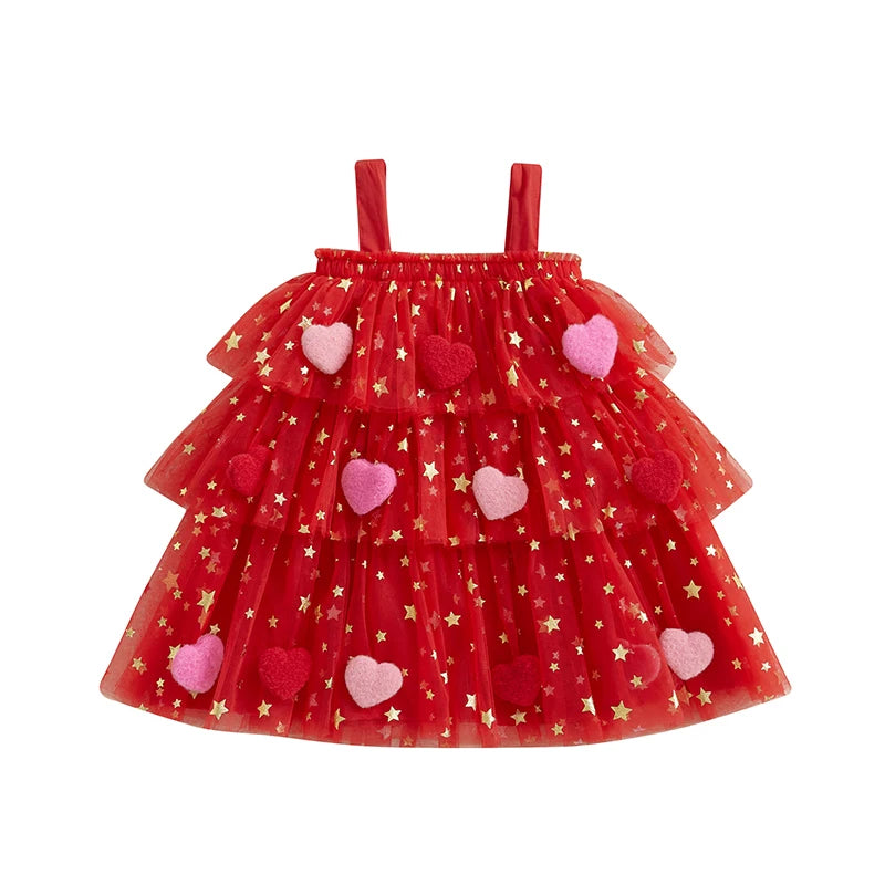 3D heart tulle kids dress