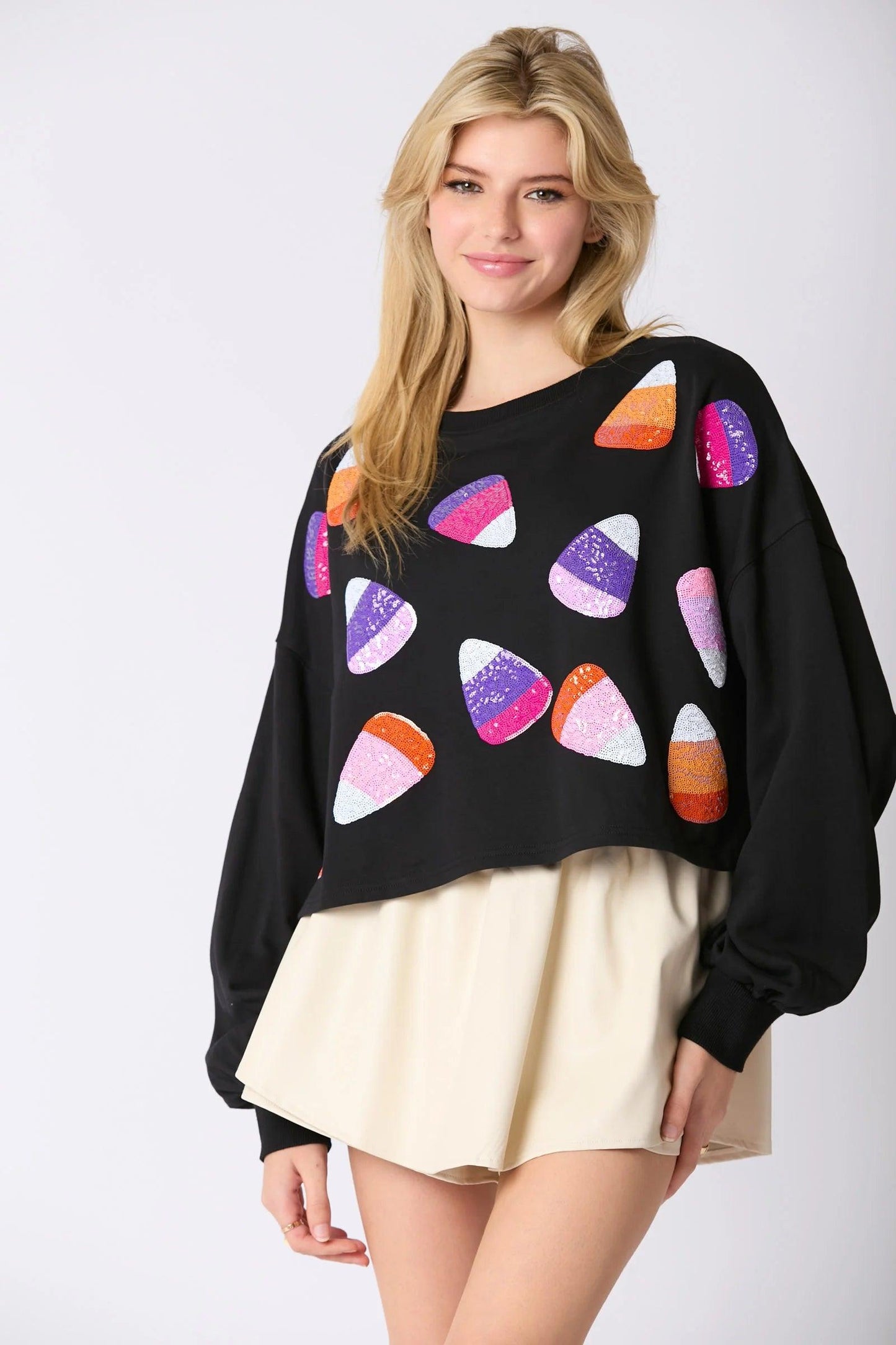 candy corn sequin crew sweater - basil boutique