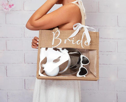 bride script burlap tote bag - basil boutique