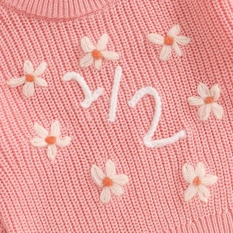 1/2 floral knit kids crew sweater