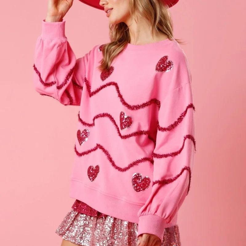 hearts + swirls sequin crew sweater