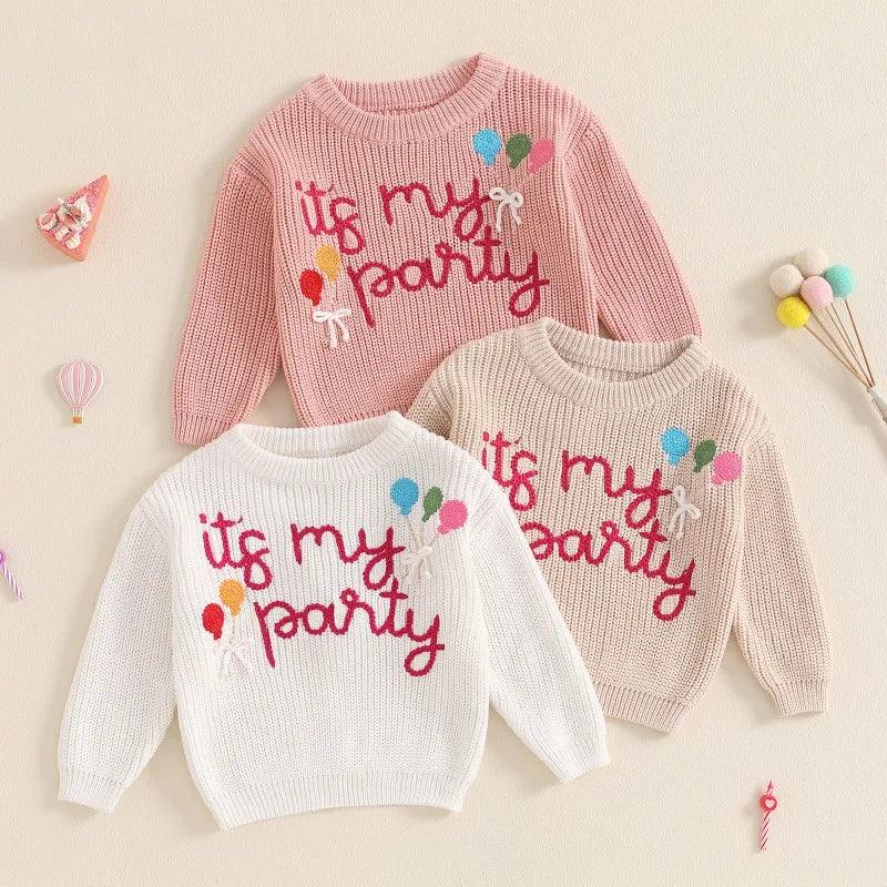 it's my party knit kids crew sweater - basil boutique