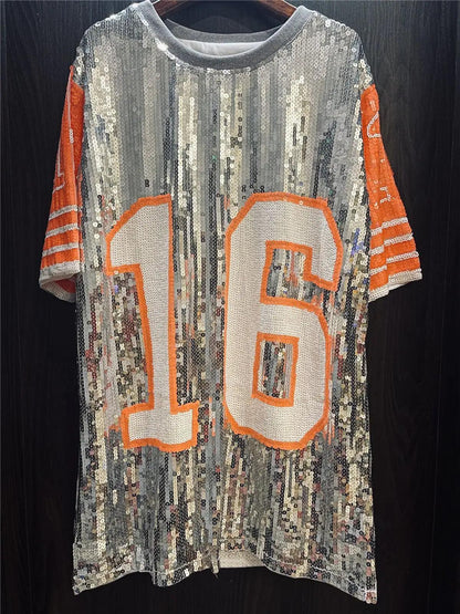 number 16 sequin t-shirt dress - basil boutique