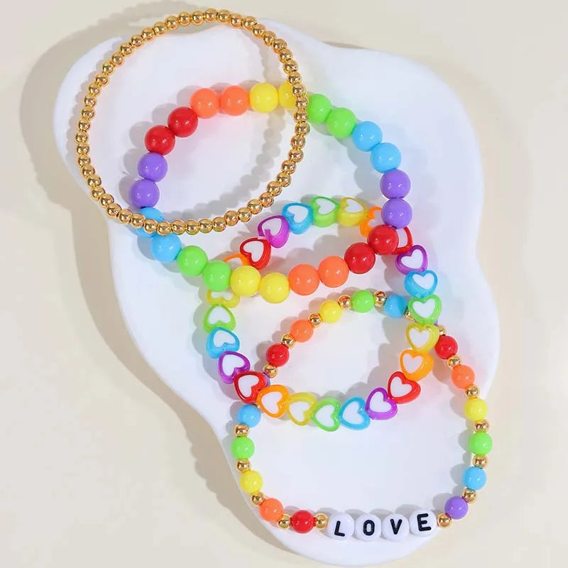 Oaoleer 4Pcs/set Pride Day Love Heart Bracelet for Woman Girls Cute Boho Mixed Color Bracelet Women Aesthetic Jewelry Wholesale - basil boutique