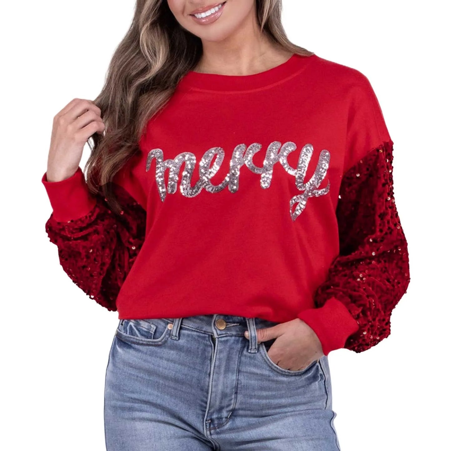 merry sequin crew sweater - basil boutique