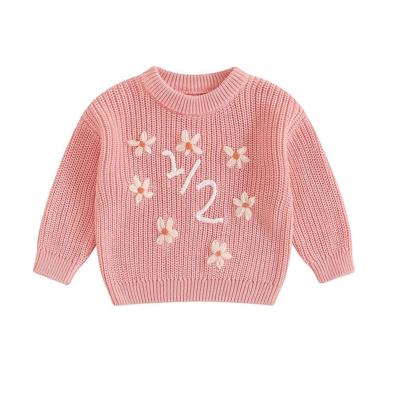 1/2 floral knit kids crew sweater