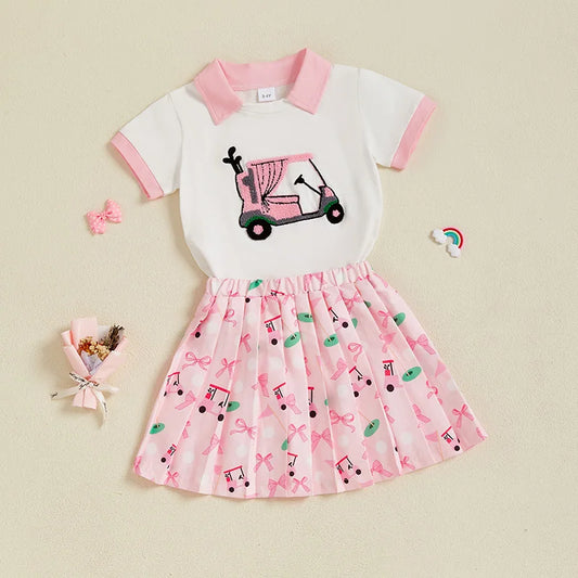 golf cart shirt + skirt kids outfit