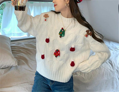 festive knit crew sweater - basil boutique