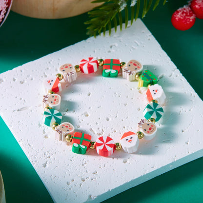 Christmas Colorful Polymer Clay Beaded Brcelets for Women Cute Cartoon Santa Claus Elk Snowflake Bracelet New Year Jewelry Gifts - basil boutique