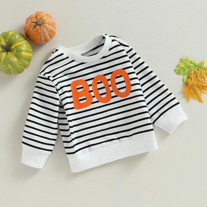 boo striped kids crew sweatshirt - basil boutique