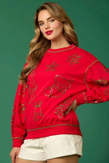 santa's reindeer sequin crew sweater