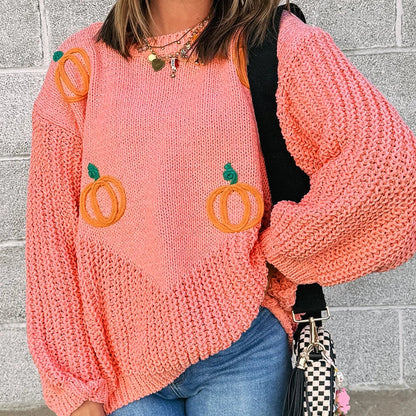 blossom pumpkin knit crew sweater